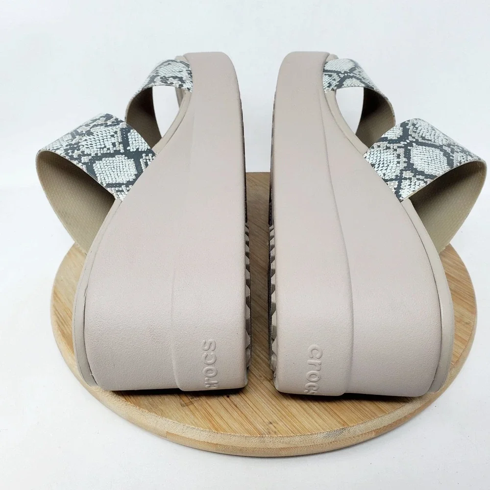 Crocs Brooklyn Mid Wedge Sandals Womens 9 Platform LiteRide Snake Strappy Shoes